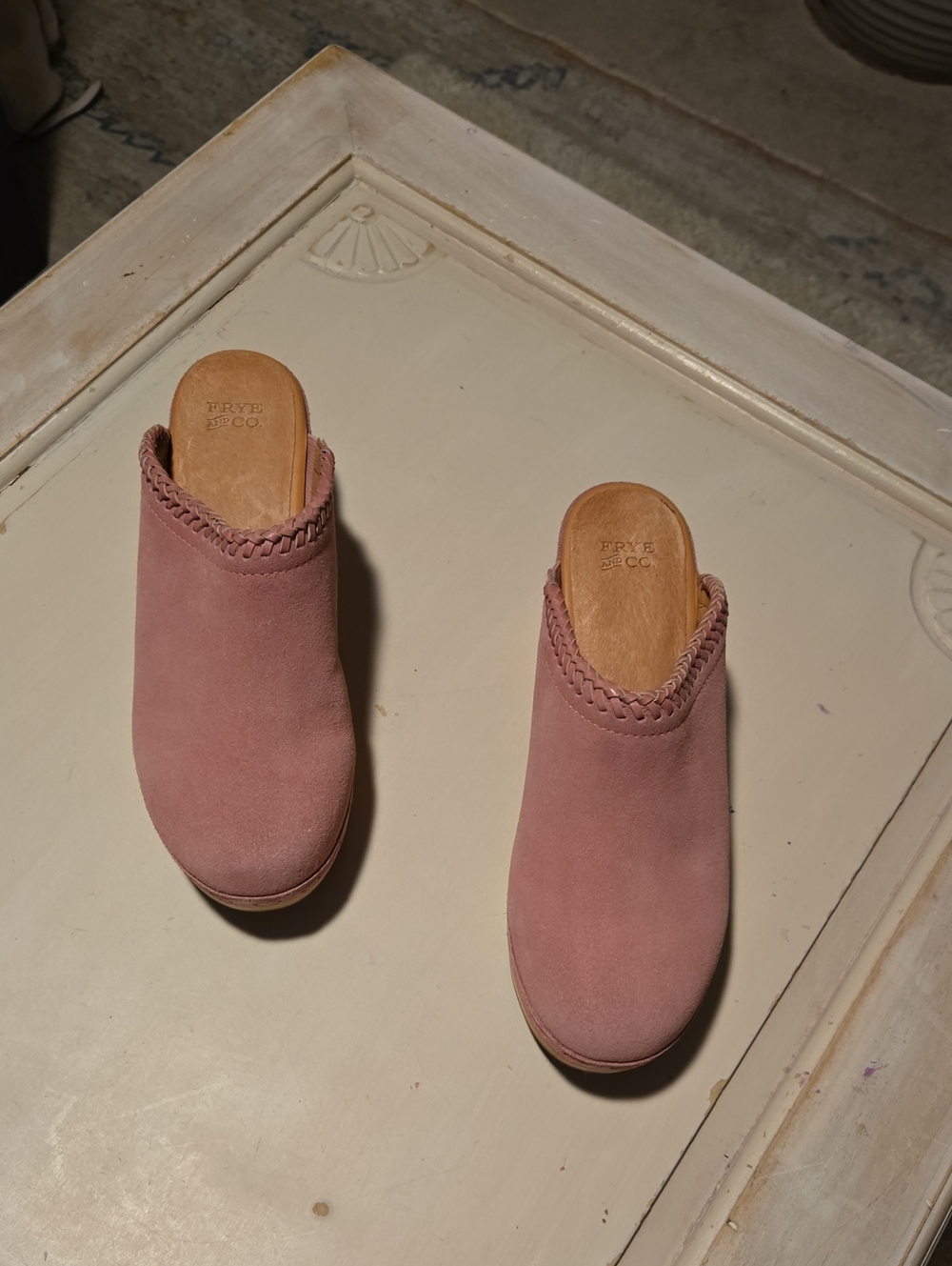 FRYE Dusty Rose Suede Braided-Trim Clogs
